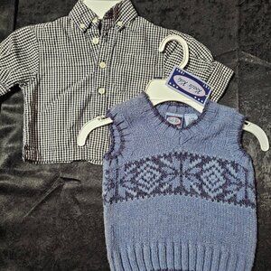 Koala Kids Sweater Vest & Gingham Button-Down Outfit – 0–3 Months